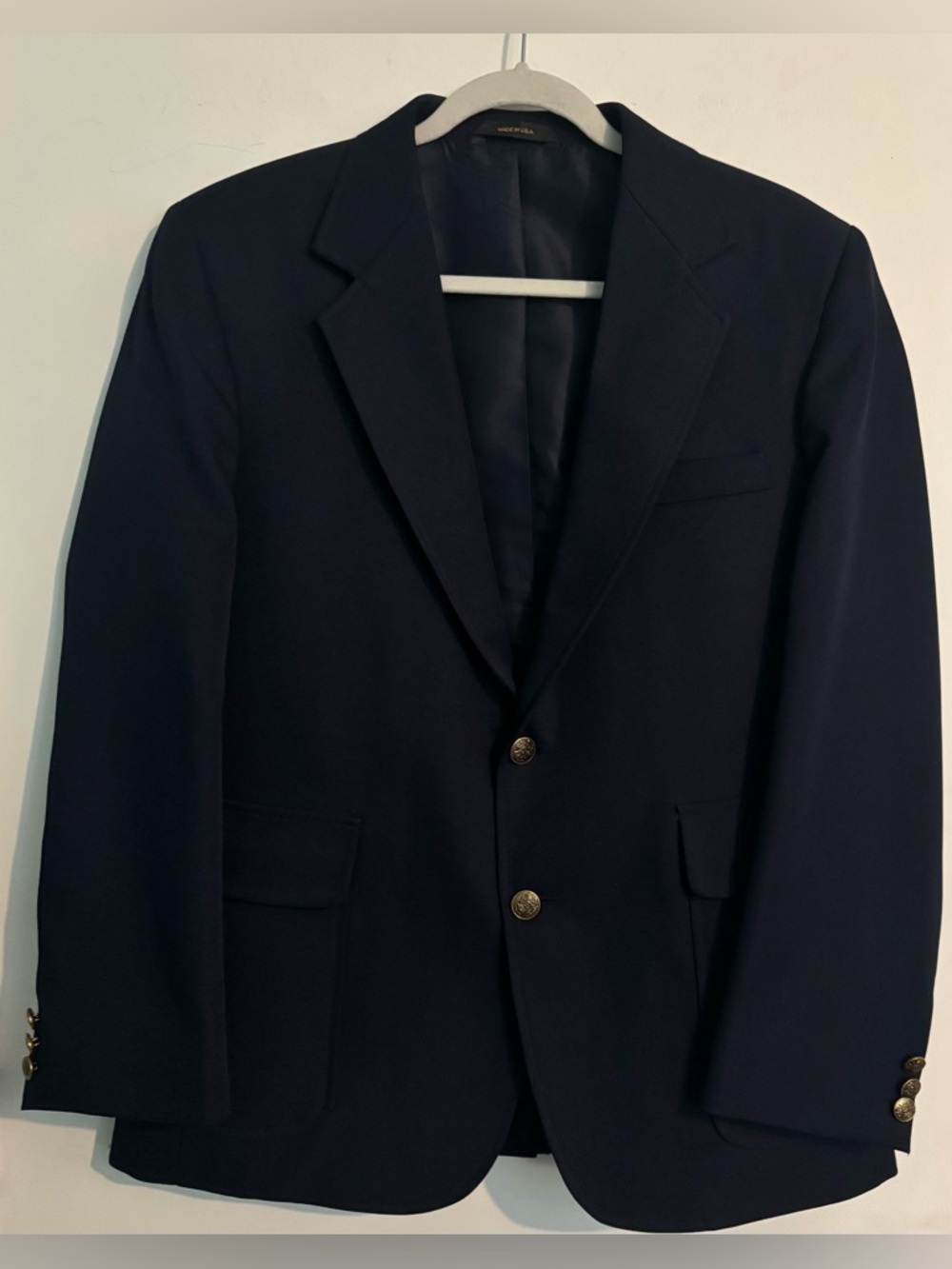 Vintage Mens Haggar Blazer Navy 2 Brass Buttons Sz 40S Front Interior Pockets